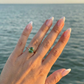 Oval Solitaire Blue-Green Emerald Moissanite Engagement Ring