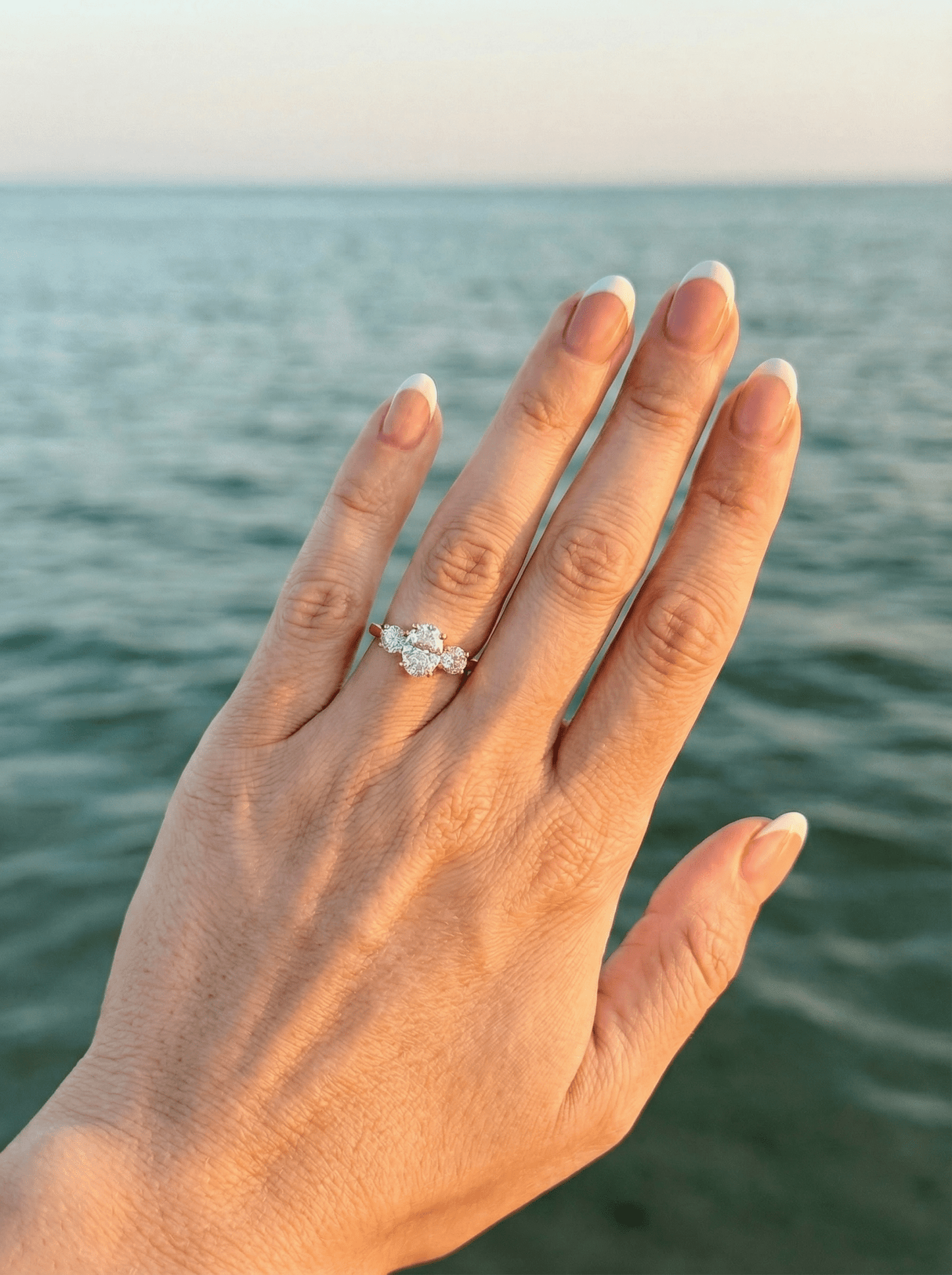 Oval Trilogy Round Setting Moissanite Engagement Ring - Ready To Ship - Moissanite Engagement Rings