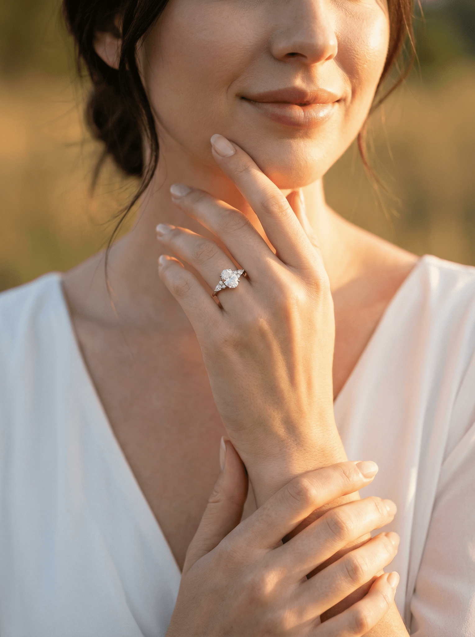 Oval Trio Accent Stones Moissanite Engagement Ring - Ready To Ship - Moissanite Engagement Rings