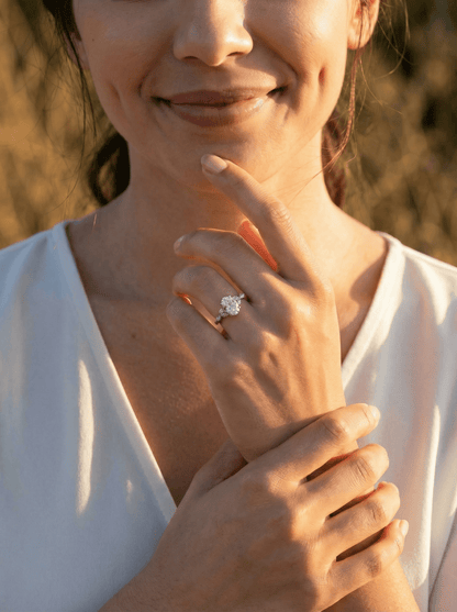 Oval Triple Marquise Accent Stones Moissanite Engagement Ring - Moissanite Engagement Rings