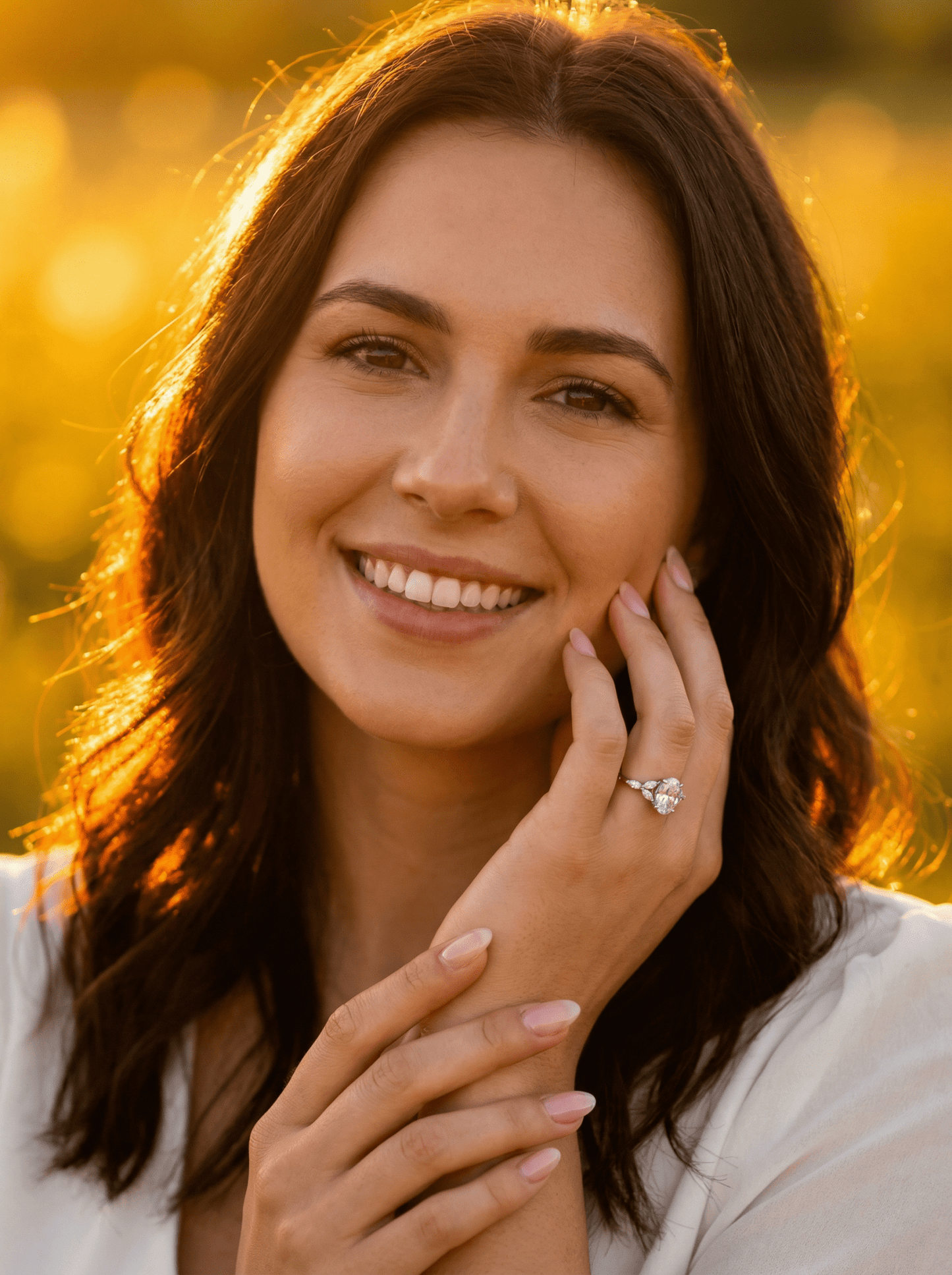 Oval Triple Marquise Accent Stones Diamond Engagement Ring - Moissanite Engagement Rings
