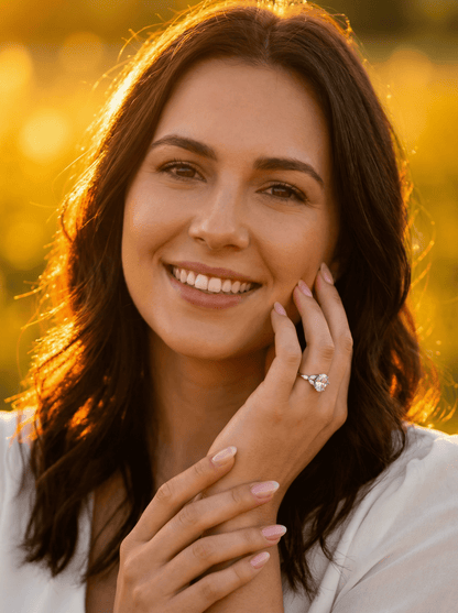 Oval Triple Marquise Accent Stones Diamond Engagement Ring - Moissanite Engagement Rings