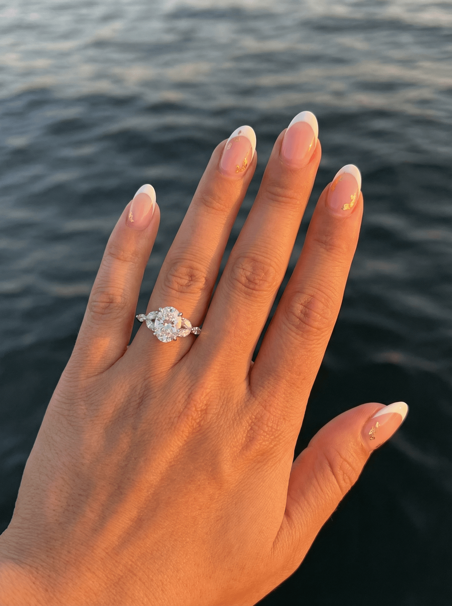 Oval Triple Marquise Accent Stones Moissanite Engagement Ring - Moissanite Engagement Rings