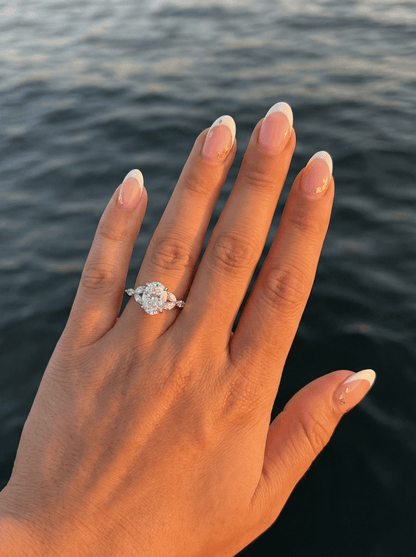 Oval Triple Marquise Accent Stones Diamond Engagement Ring - Moissanite Engagement Rings