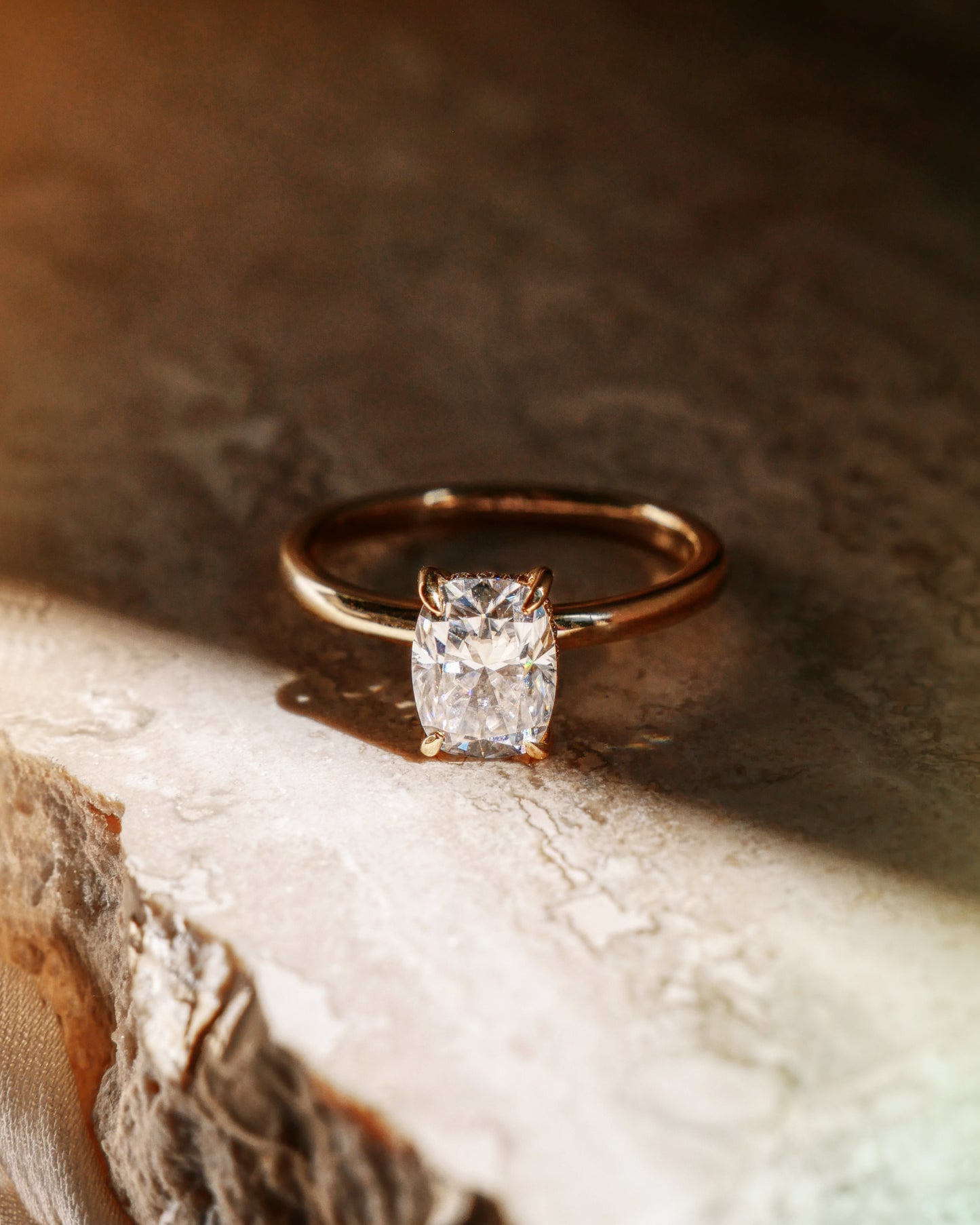 Elongated Cushion Solitaire Moissanite Engagement Ring