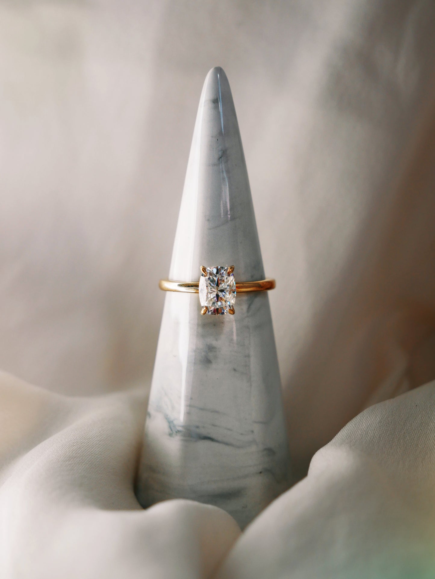 Elongated Cushion Solitaire Moissanite Engagement Ring