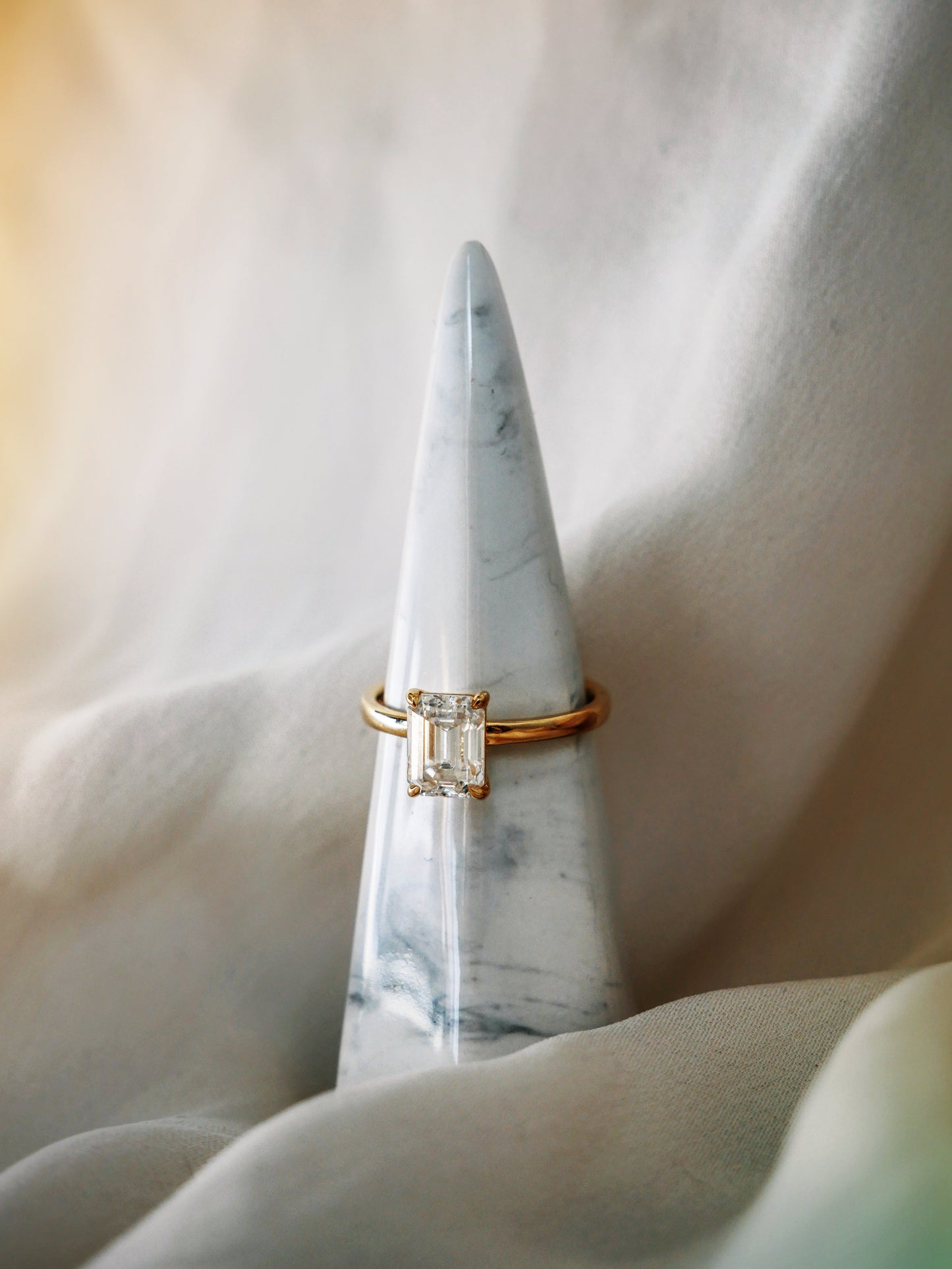 Emerald Solitaire Moissanite Engagement Ring