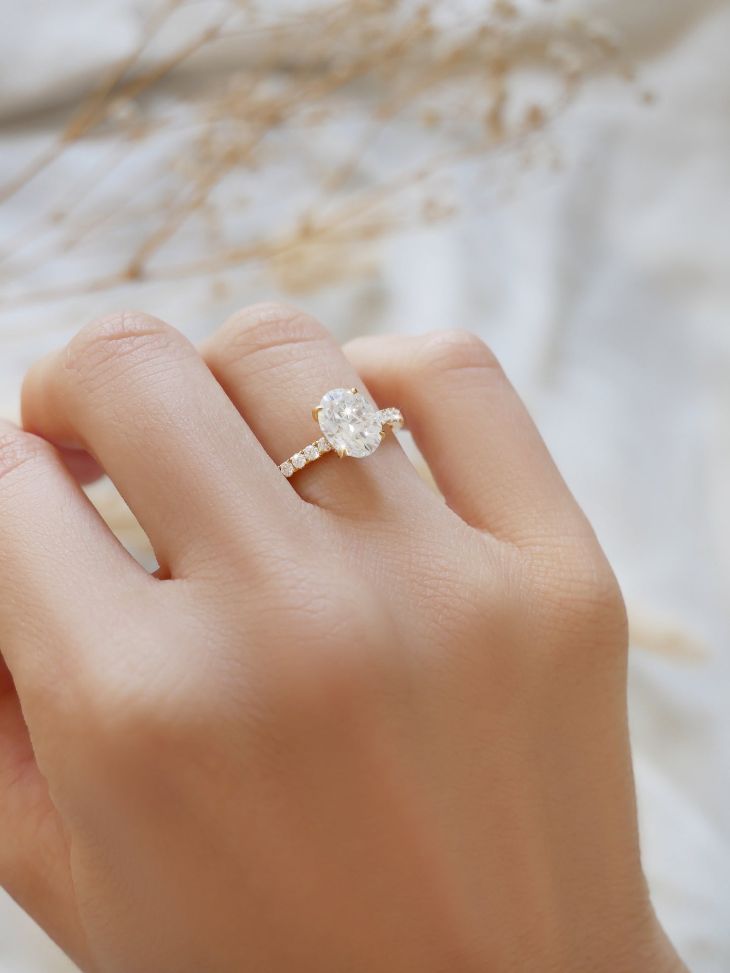 Oval Full Pavé Moissanite Engagement Ring