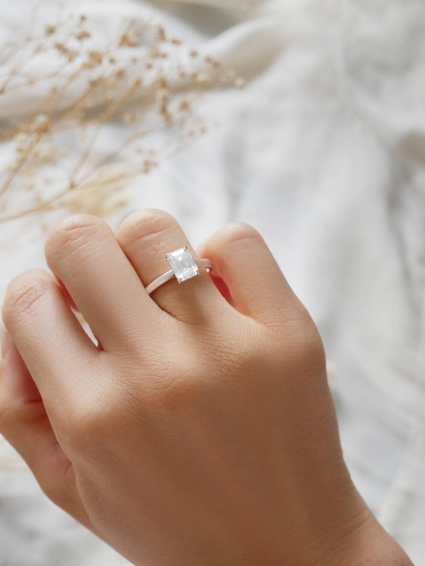 Emerald Hidden Halo Moissanite Engagement Ring