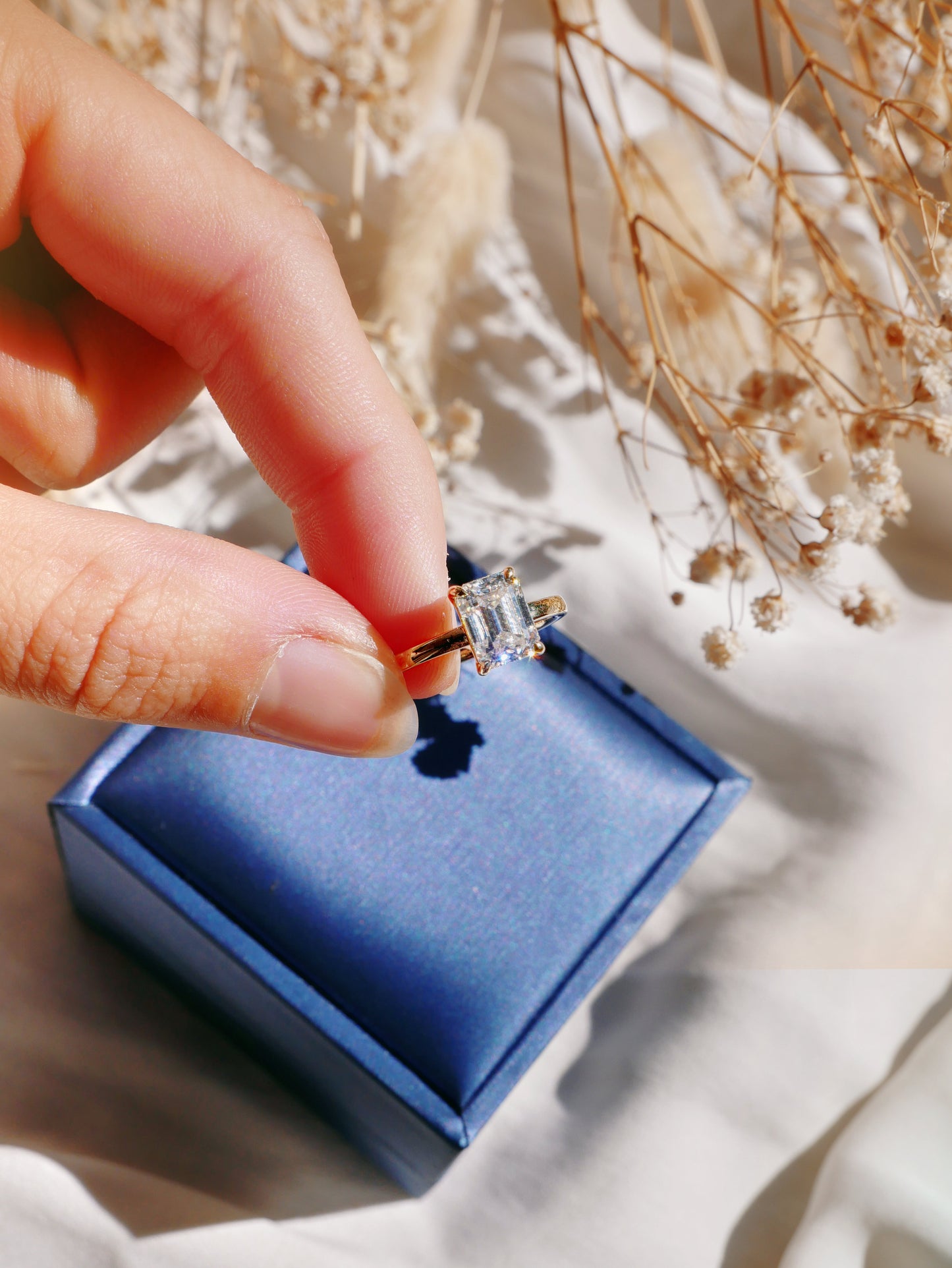 Emerald Solitaire Moissanite Engagement Ring