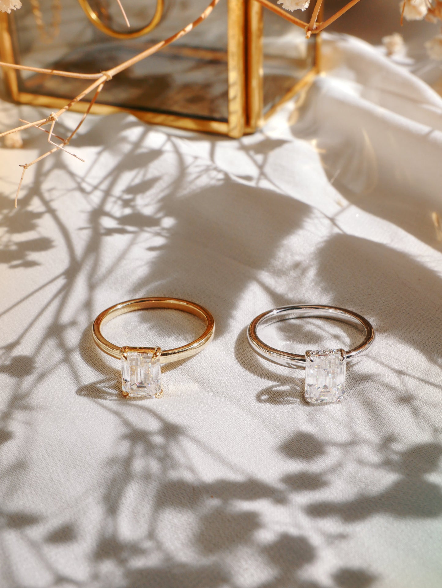 Emerald Solitaire Moissanite Engagement Ring