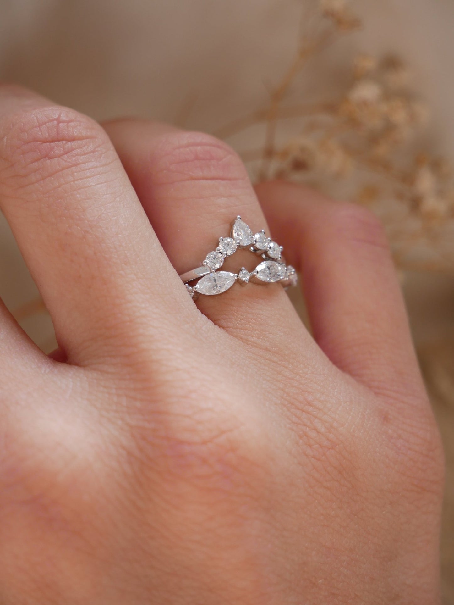 Curved Cluster Diamond Wedding Band - Moissanite Engagement Rings