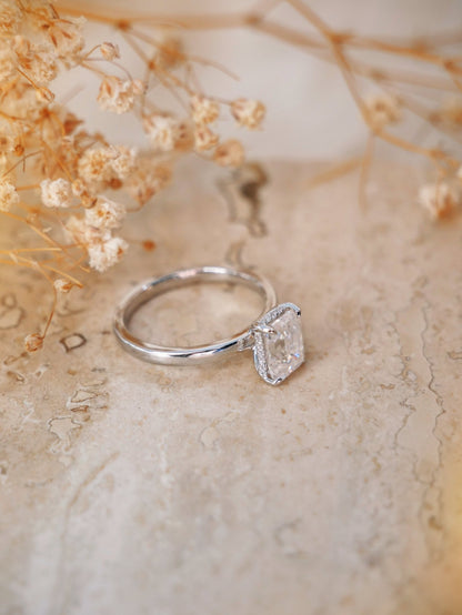 Emerald Hidden Halo Moissanite Engagement Ring - Moissanite Engagement Rings