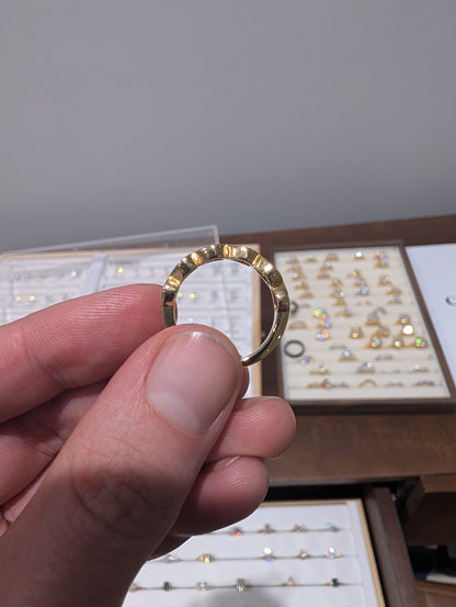 Diamond Pear Linked Band 2.5mm 14 K Yellow Gold Size O 1/2