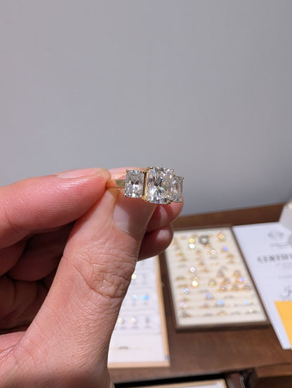 3.6ct Radiant Trilogy Moissanite (.8ct + 2ct +.8ct) 14K Yellow Gold Size Size K 1/2 - Moissanite Engagement Rings