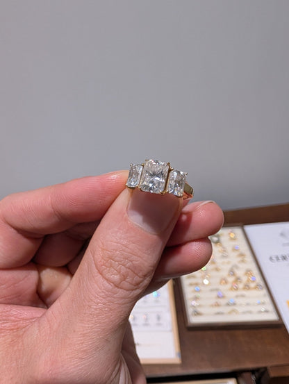 3.6ct Radiant Trilogy Moissanite (.8ct + 2ct +.8ct) 14K Yellow Gold Size Size K 1/2 - Moissanite Engagement Rings