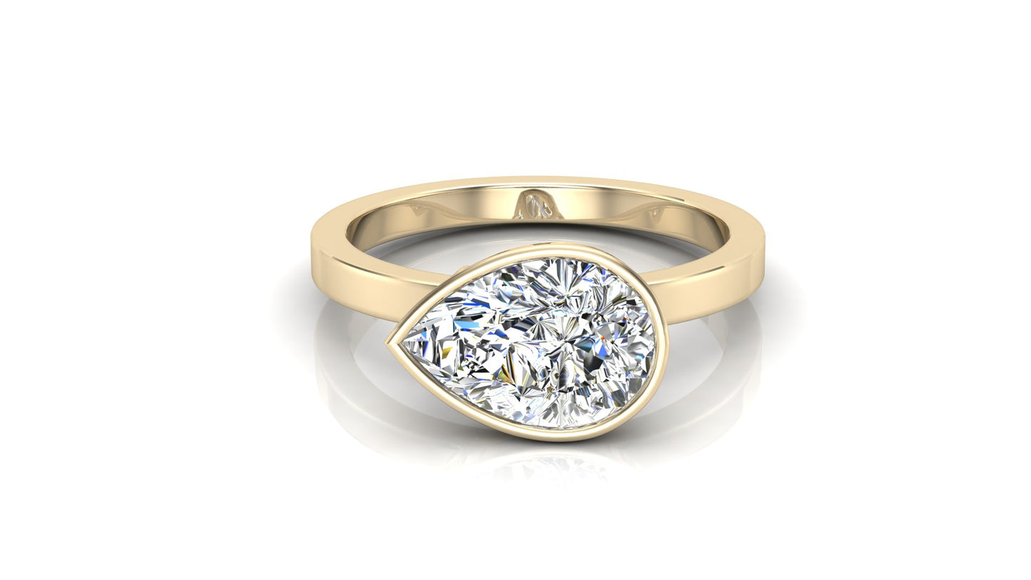 East West Bezel Pear Solitaire Diamond Engagement Ring