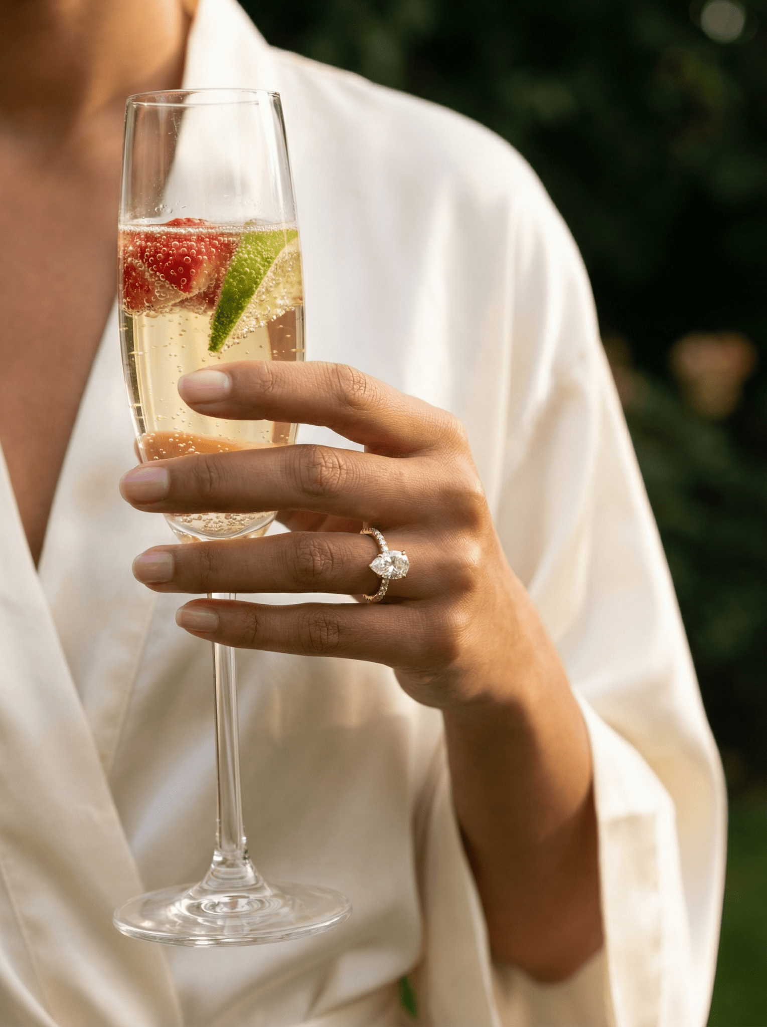 Pear Half Pavé Hidden Halo Moissanite Engagement Ring - Moissanite Engagement Rings
