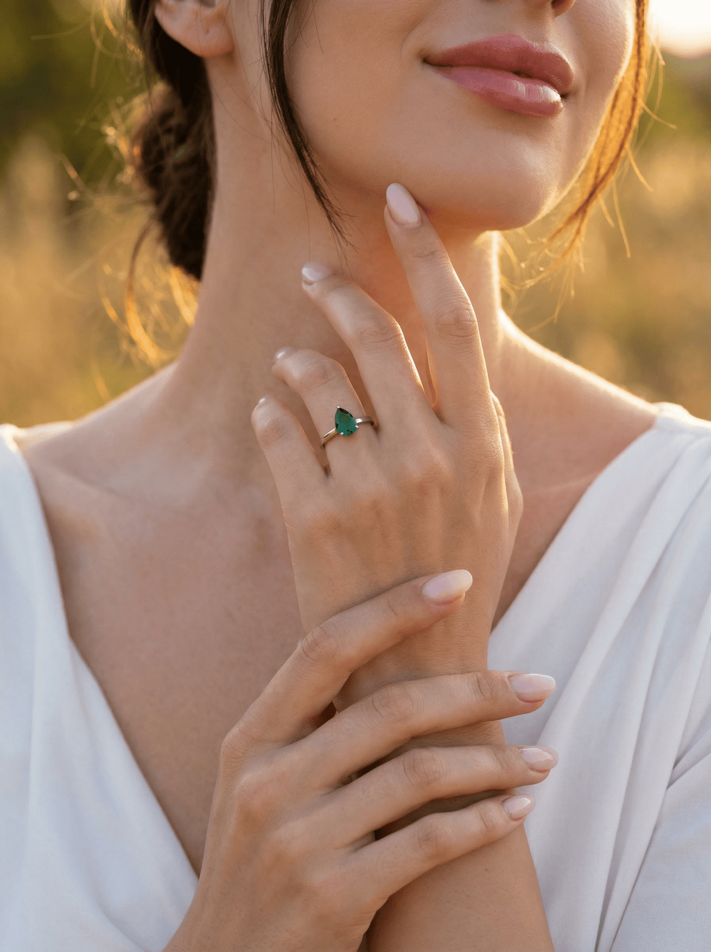 Pear Solitaire Dark Emerald Moissanite Engagement Ring - Moissanite Engagement Rings