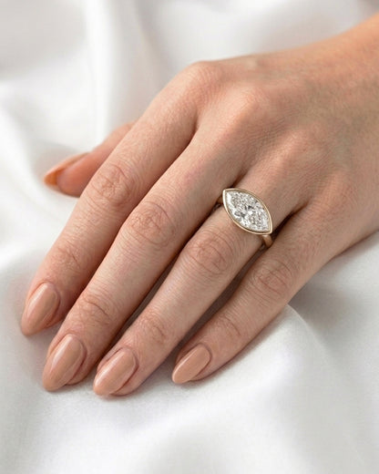 Pearl: East West Bezel Marquise Solitaire Diamond Engagement Ring