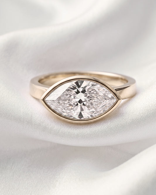 Pearl: East West Bezel Marquise Solitaire Diamond Engagement Ring