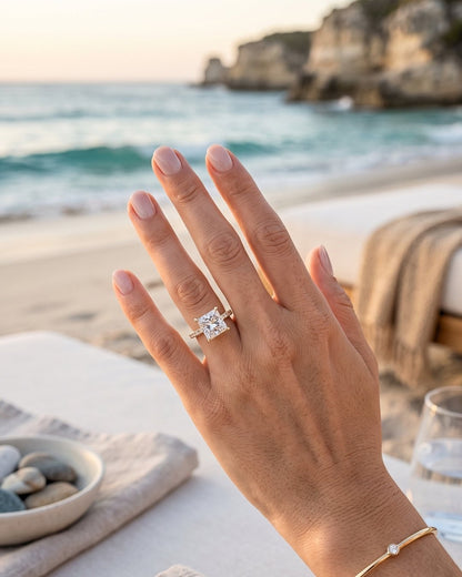 Phoebe - Princess Hidden Halo and Pavé Diamond Engagement Ring - Moissanite Engagement Rings