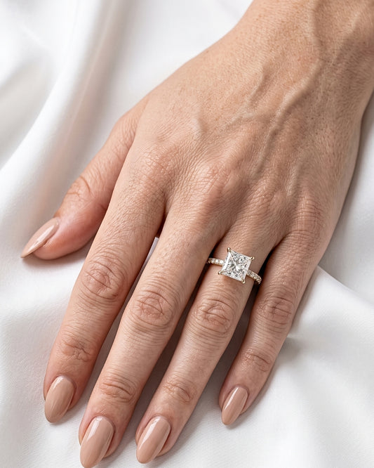 Phoebe: Princess Hidden Halo and Pavé Diamond Engagement Ring