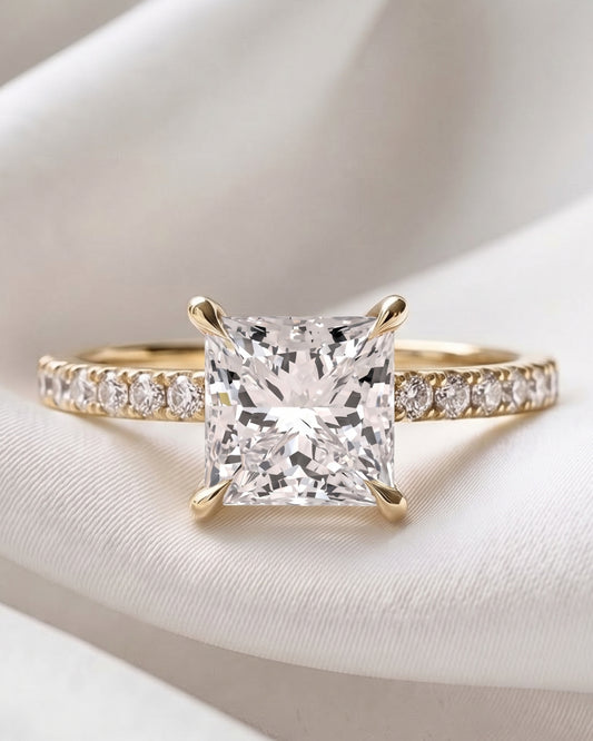 Phoebe: Princess Hidden Halo and Pavé Diamond Engagement Ring