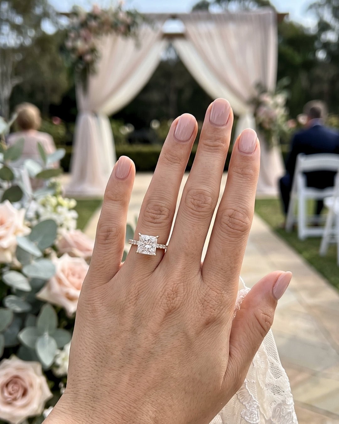 Phoebe - Princess Hidden Halo and Pavé Diamond Engagement Ring - Moissanite Engagement Rings