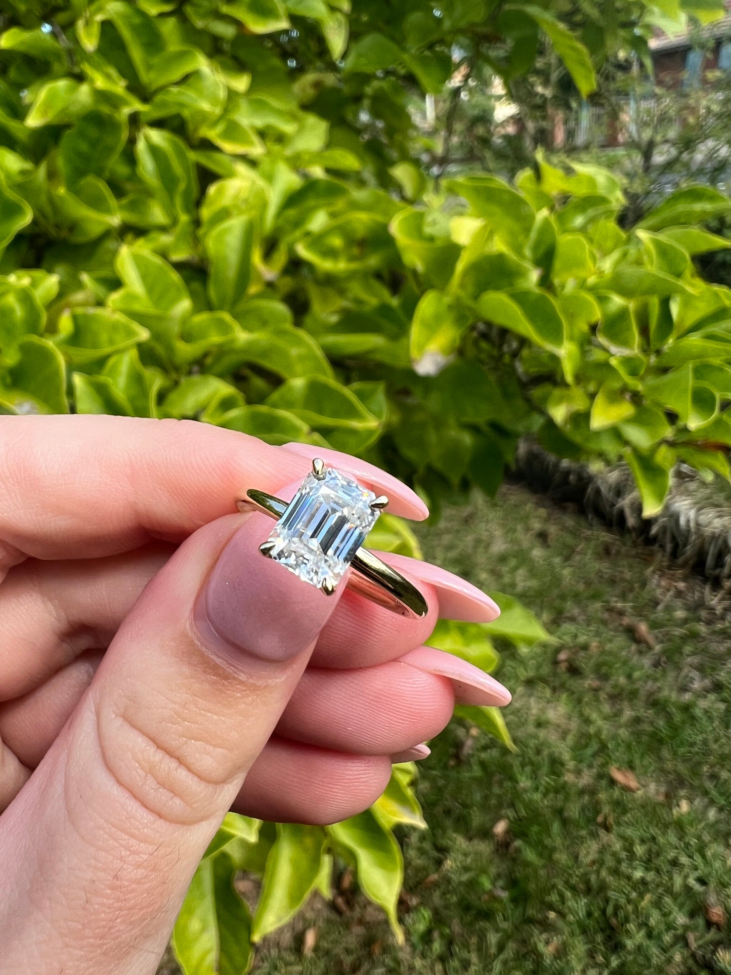 Emerald Solitaire Moissanite Engagement Ring