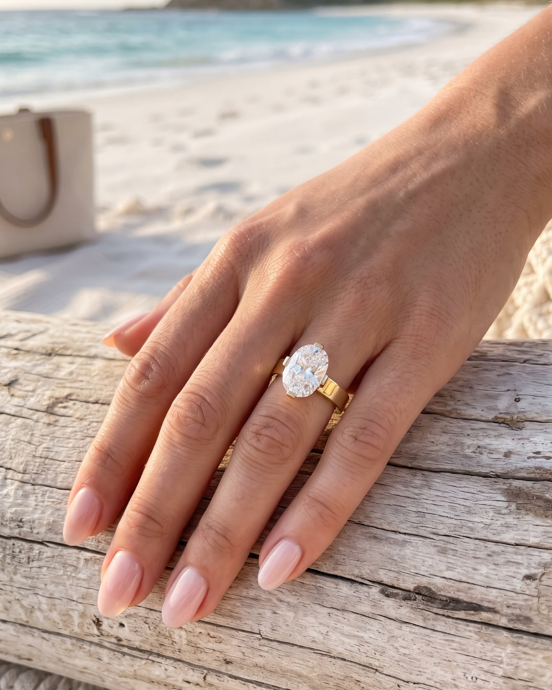 Pippa: Oval Solitaire Compass Prong Moissanite Engagement Ring
