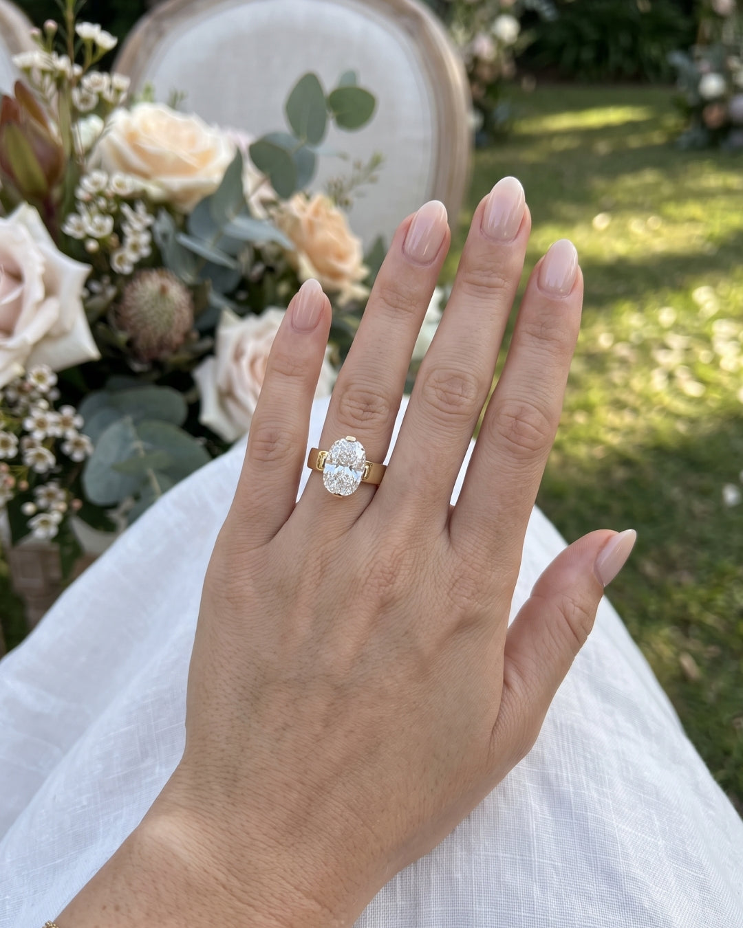 Pippa: Oval Solitaire Compass Prong Moissanite Engagement Ring