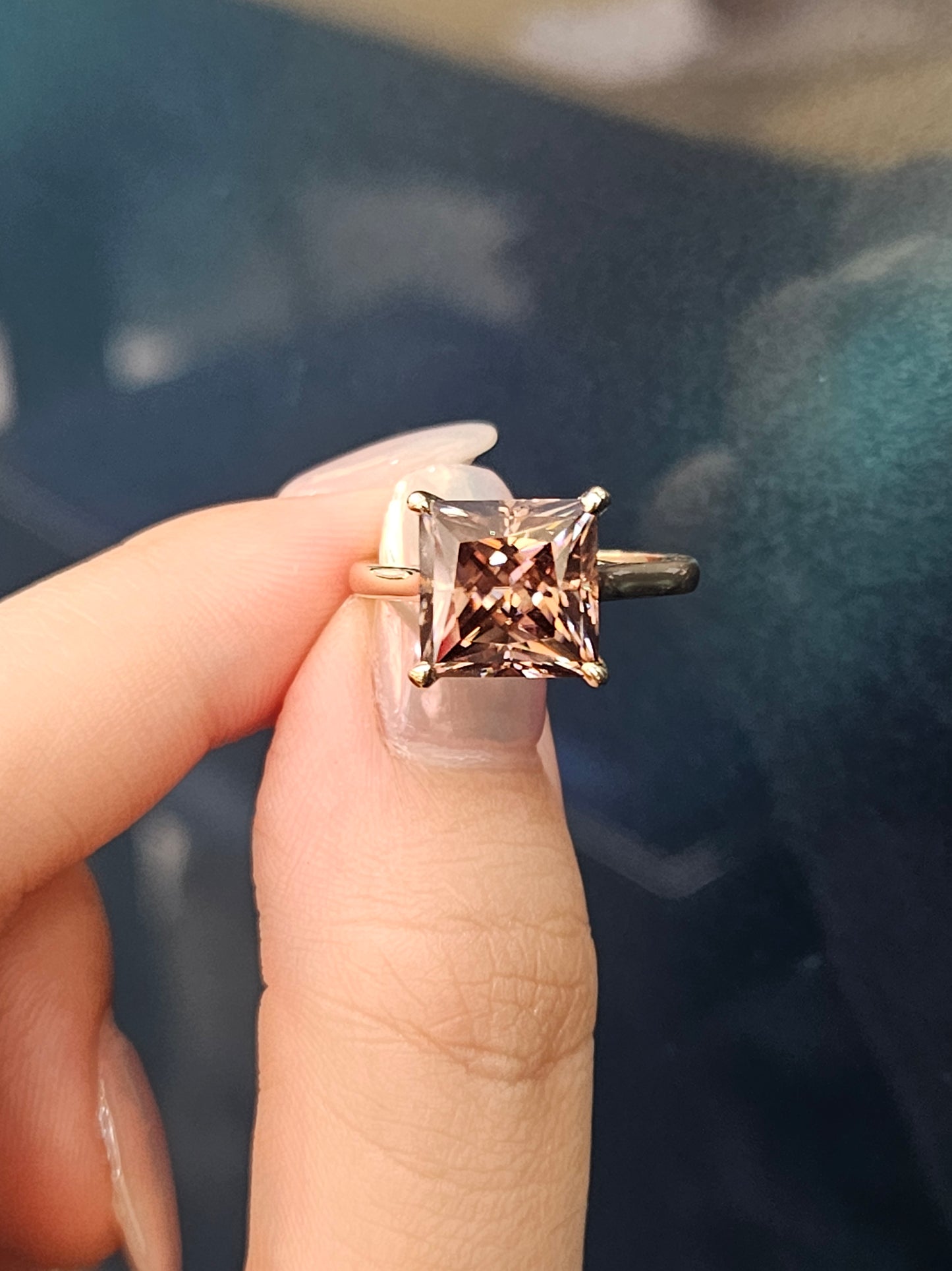 Princess Champagne Solitaire Moissanite Engagement Ring