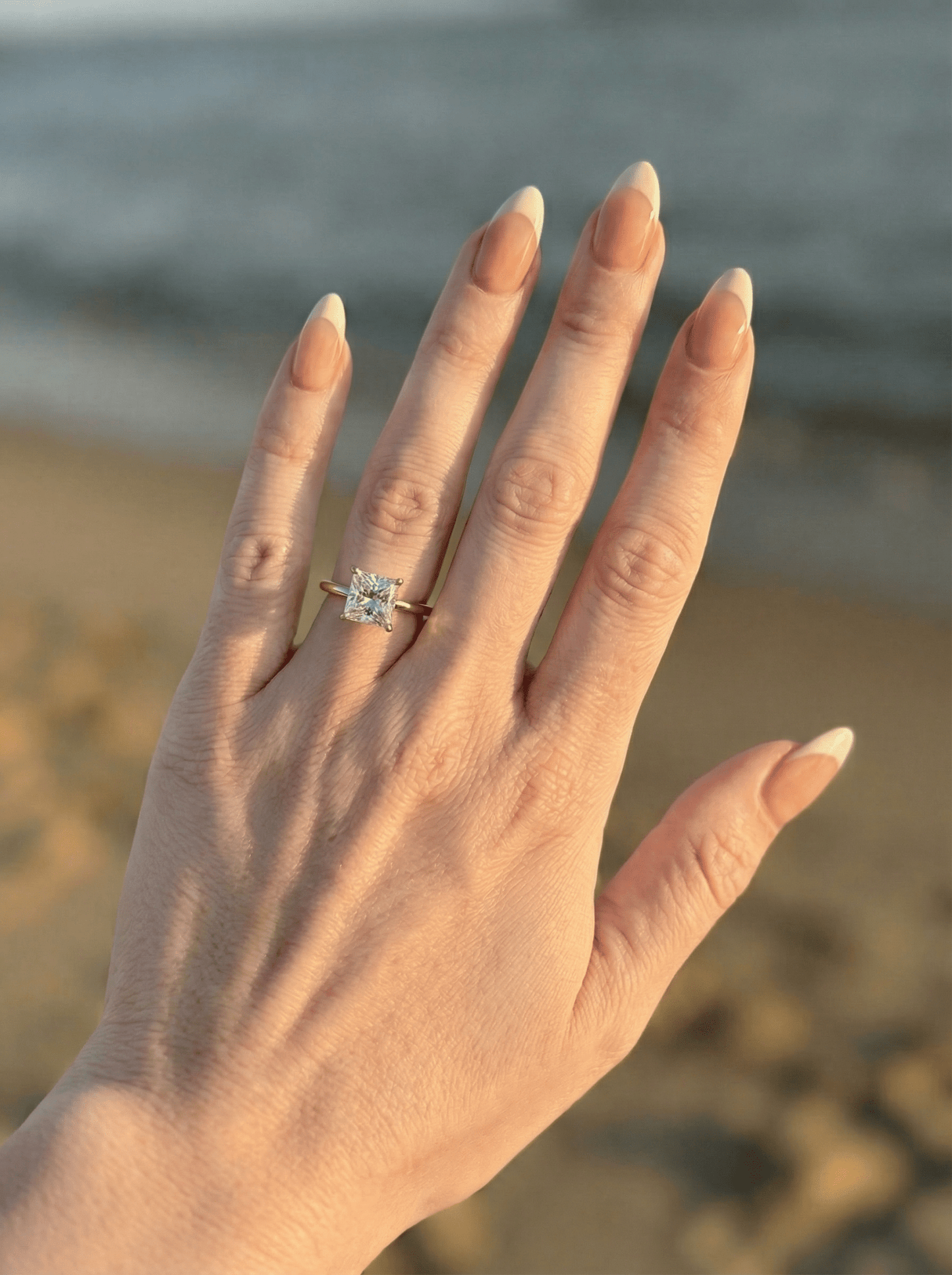 Princess Hidden Halo Moissanite Engagement Ring - Moissanite Engagement Rings