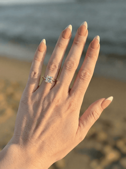 Princess Hidden Halo Moissanite Engagement Ring - Moissanite Engagement Rings