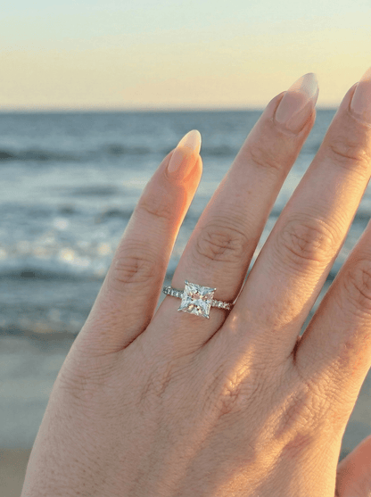 Princess Hidden Halo and Pavé Moissanite Engagement Ring - Moissanite Engagement Rings
