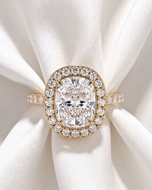 Quinn: Elongated Cushion Halo Full Pavé Diamond Engagement Ring