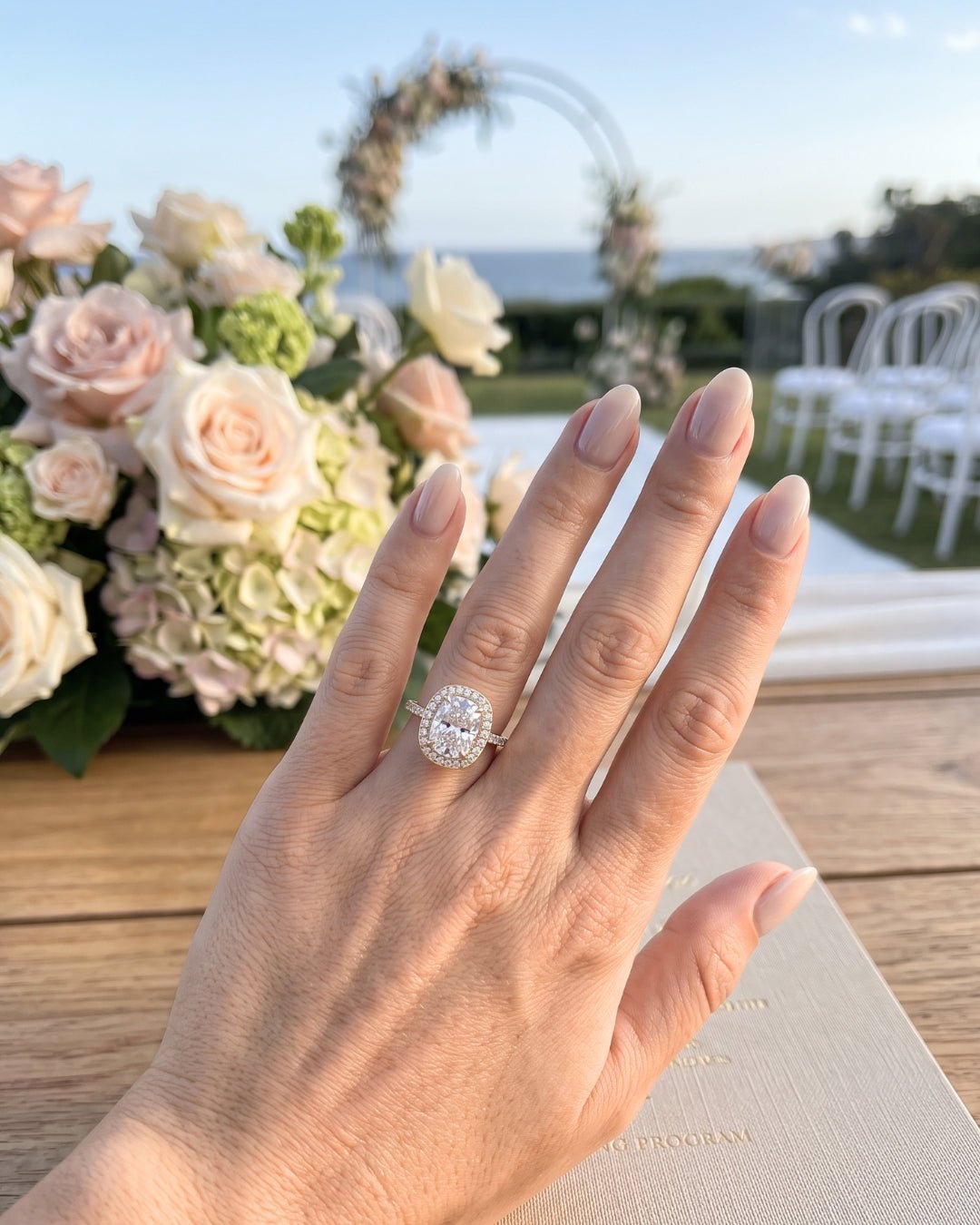 Quinn - Elongated Cushion Halo Full Pavé Diamond Engagement Ring - Moissanite Engagement Rings