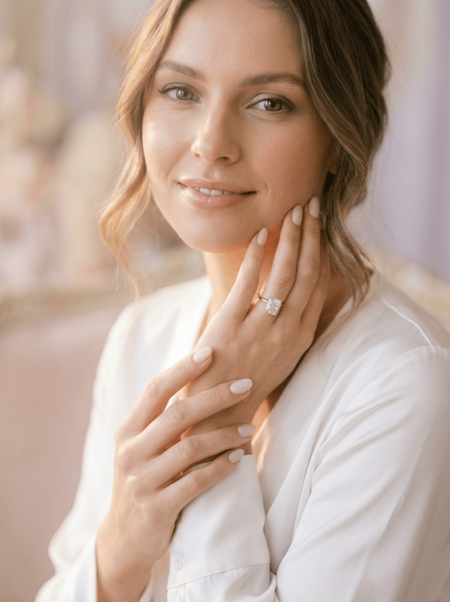 Radiant Hidden Halo Moissanite Engagement Ring - Moissanite Engagement Rings