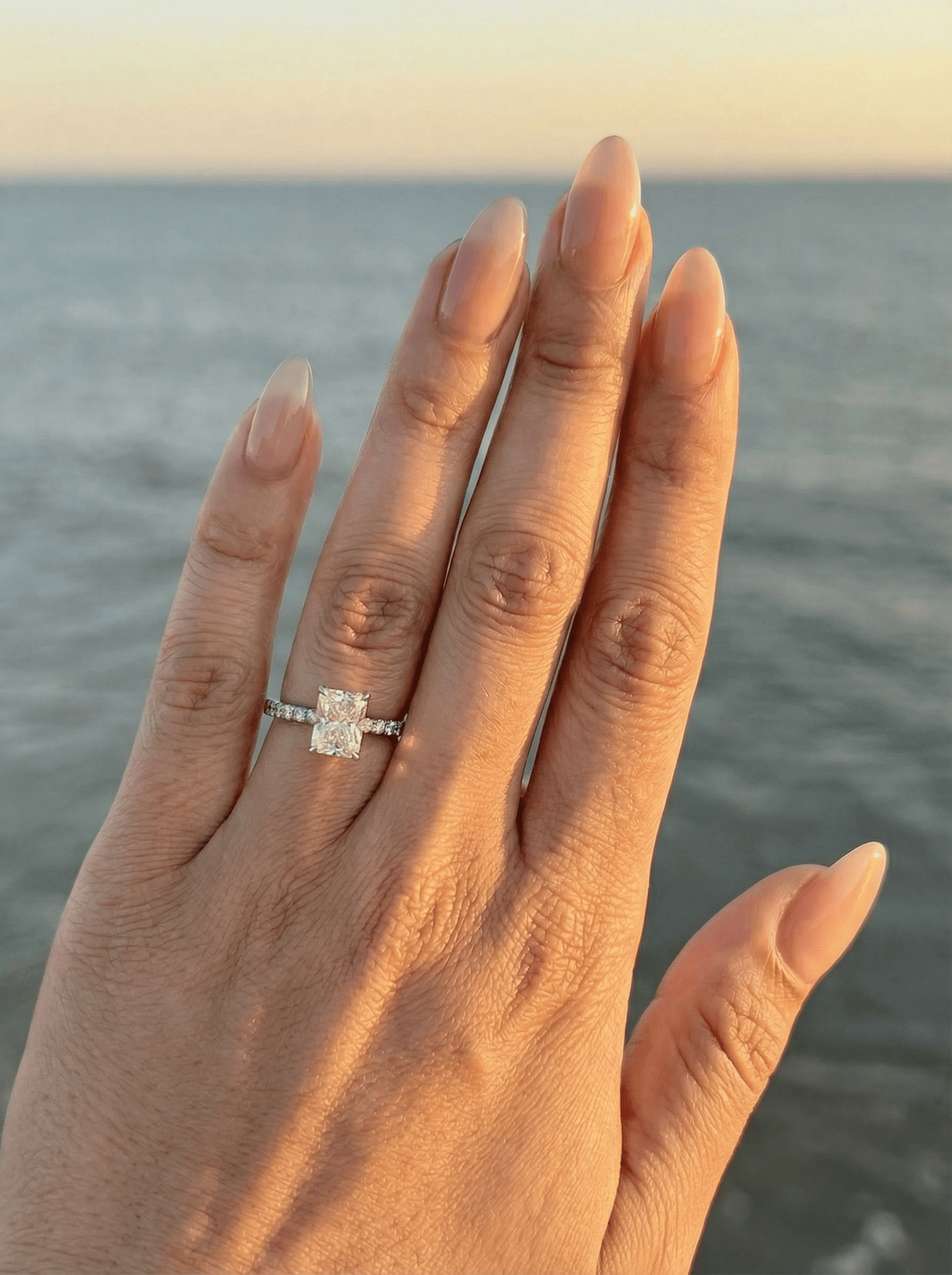 Radiant Hidden Halo & Semi Pave Moissanite Engagement Ring - Moissanite Engagement Rings