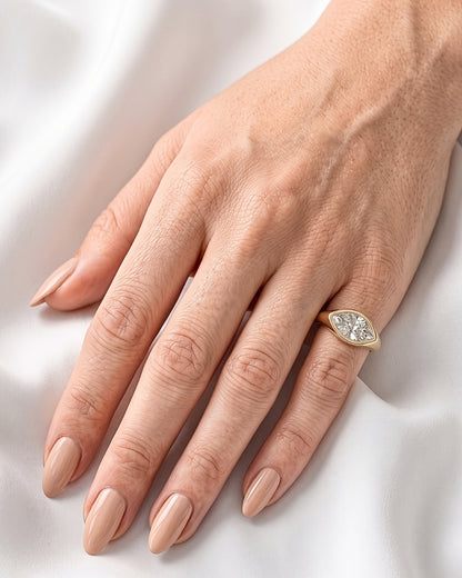 Rhea: Marquise East West Bezel Solitaire with Signet Band Ring