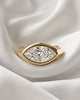 Rhea: Marquise East West Bezel Solitaire with Signet Band Moissanite Engagement Ring