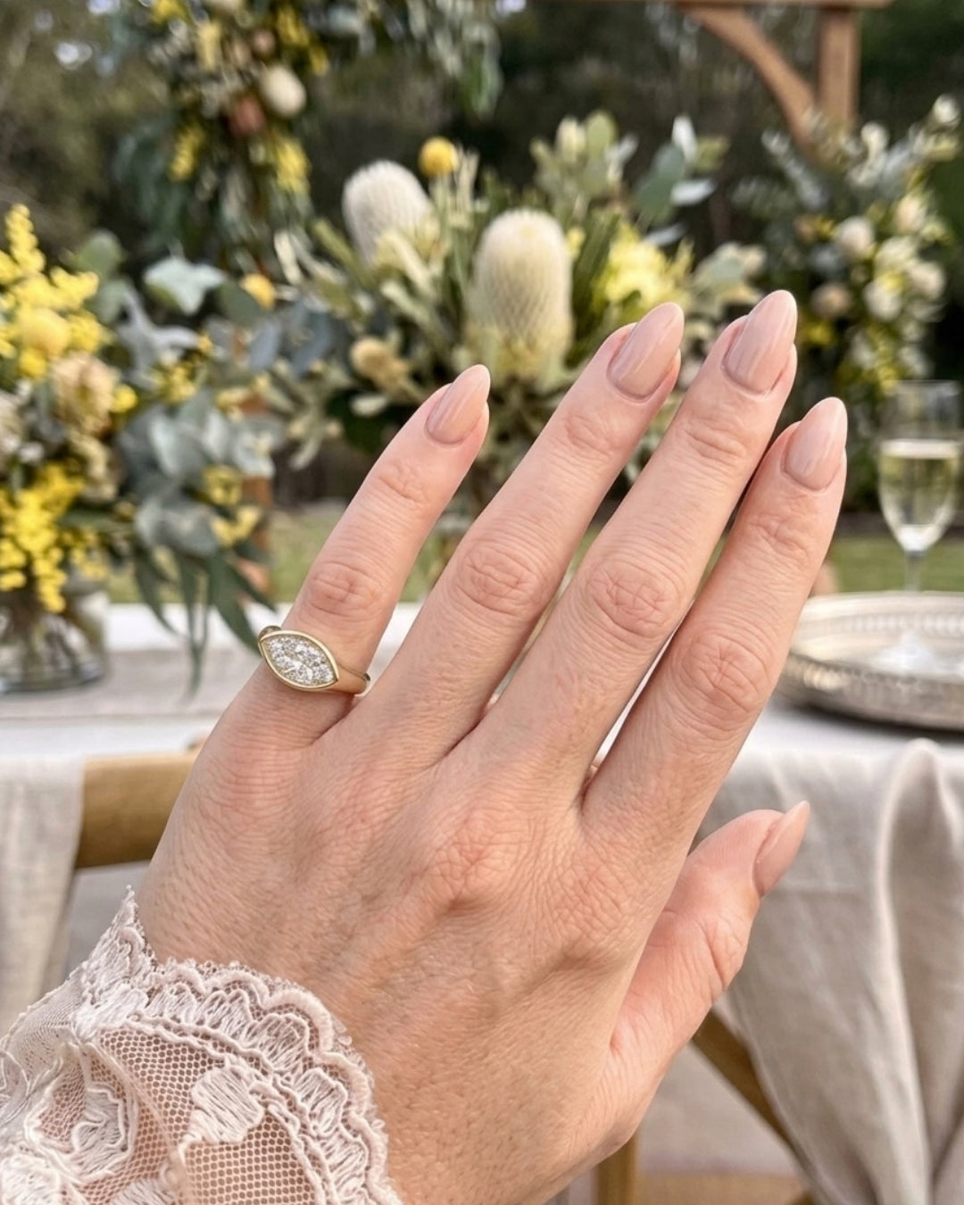 Rhea: Marquise East West Bezel Solitaire with Signet Band Ring