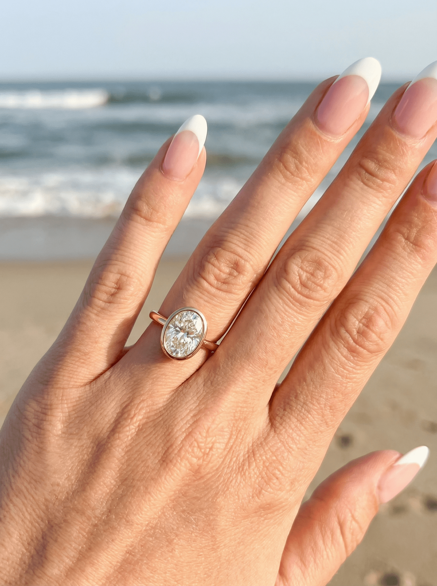 Oval Bezel Moissanite Engagement Ring - Moissanite Engagement Rings