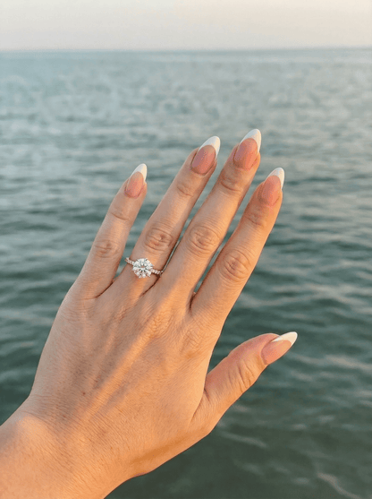 Round Half Pavè & Hidden Halo Moissanite Engagement Ring - Moissanite Engagement Rings