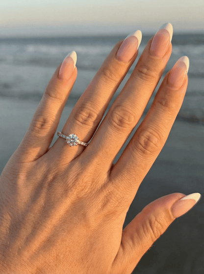 Round Hidden Halo Full Pavè Moissanite Engagement Ring - Moissanite Engagement Rings