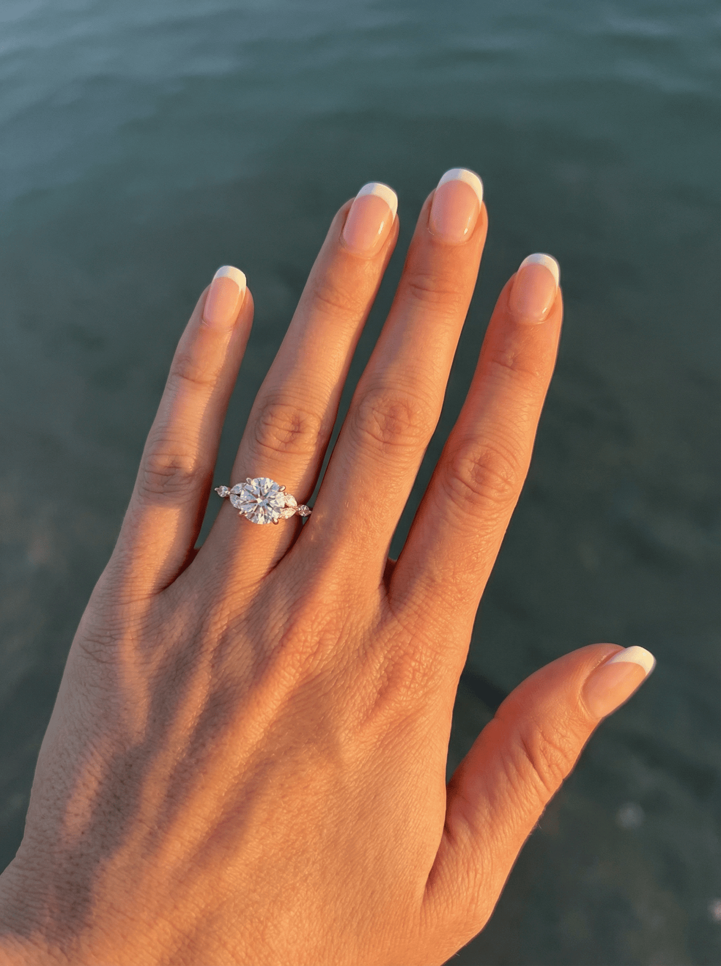 Round Triple Marquise Accent Stones Moissanite Engagement Ring - Moissanite Engagement Rings