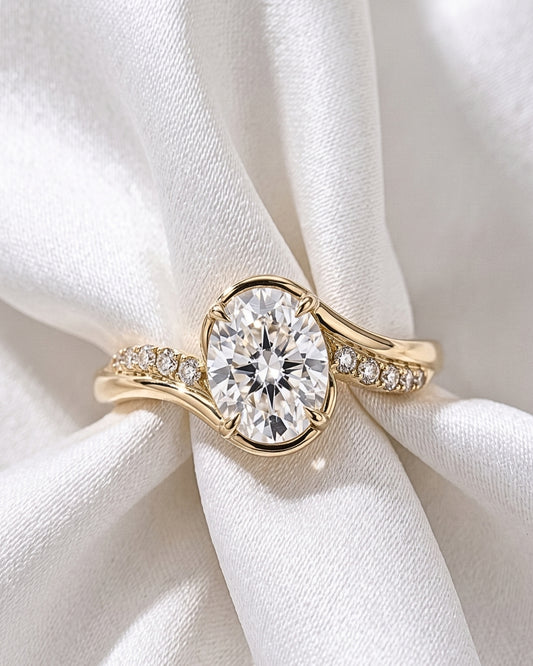 Roxie: Oval Solitaire with Twisted Pavé Band Moissanite Engagement Ring