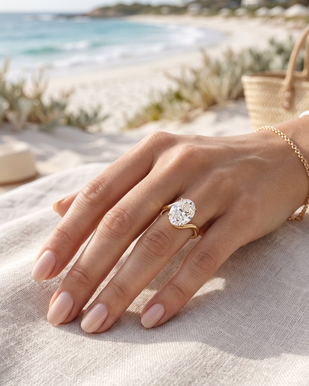 Sabine: Oval Wave Bypass Solitaire Moissanite Engagement Ring