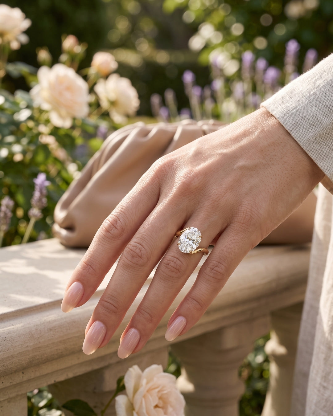 Sabine: Oval Wave Bypass Solitaire Moissanite Engagement Ring